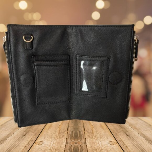Black Saffiano-Style Dual-Zip Wallet / Flat-Open Organizer Clutch - Picture 2 of 2